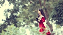 Nature red woman dressed