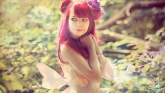 Nature red woman long hair lingerie duplicate