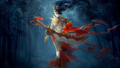 Nature red woman Wild armor Warriors Swords brunettes artwork 
