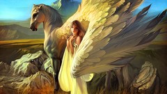 Nature room white Horses pegasus angels fantasy art