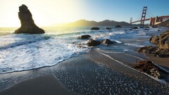 nature Sea rock golden gate bridge outdoors USA Bridge beach