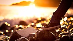 Nature Shoes jeans rocks Beaches bokeh legs sunlight blurred 
