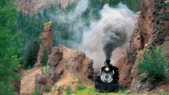 Nature smoke vehicles railroad tracks trains steam engine
