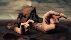 Nature snails hands fingers houses concept art deserts surreal 