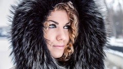 Nature snow winter cold woman She blondes blue eyes