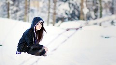 Nature snow winter woman teenager brunettes teen