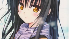 Nature snow woman Anime anime girls yellow eyes black hair 