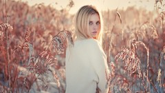 Nature snow woman blondes looking back