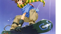 Nature Snowboarding Anime smiling anime girls brunettes yellow 