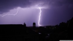 Nature storm silhouettes cityscapes lightning bolts