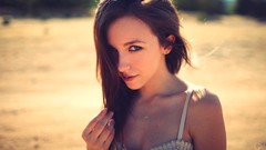 Nature summer woman outdoors brunettes models cleavage