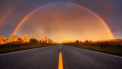 Nature sun asphalt roads sunny sunlight rainbows skies rainbow 
