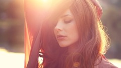 Nature sun woman brunettes portraits