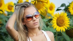 Nature Sunflowers woman glasses blondes models girls with 