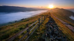 nature sunset landscape mist rock