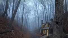 Nature Trees autumn houses spooky