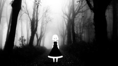 Nature Trees black and white dress monochrome anime girls short 