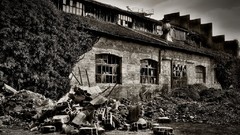 Nature Trees black and white old rocks old house houses 