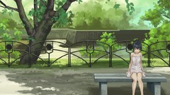 Nature Trees Books bench dress sitting outdoors anime girls 