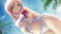 Nature Trees clouds woman Anime wet pink hair smiling anime 