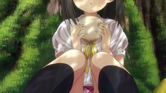 Nature Trees food sitting skirts blush anime girls blue eyes 