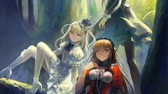 Nature Trees Gothic weapons dress white hair blondes long hair 