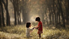 Nature Trees grass children sunlight sharing