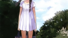 Nature Trees grass clouds dress paths outdoors long hair anime 