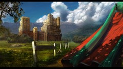 Nature Trees grass clouds ruins back Castles buildings outdoors 