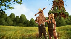 Nature Trees grass Eiffel Tower family artwork post-apocalyptic