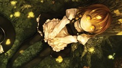 Nature Trees grass mushrooms dress hats sitting blondes witches 