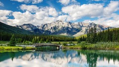 Nature Trees grass snow water Mountains clouds Bridges lakes