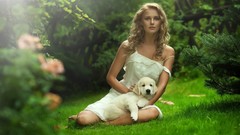 Nature Trees grass sun Green woman Dogs Garden blondes white 