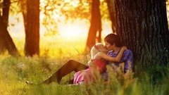 Nature Trees grass sun love woman couple blondes sunlight 