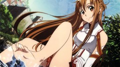 Nature Trees grass water clouds feet Plants Anime armor sitting 