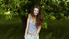 Nature Trees grass woman Shorts outdoors brunettes