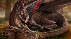 Nature Trees grass woman wings Dragons sleeping dress Friends 