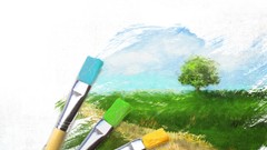 Nature Trees grass yellow blue Green paintings