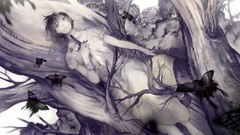 Nature Trees gray Butterflies branches white weapons dress 