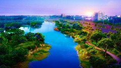 Nature Trees Green Japan roads lakes digital