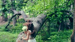 Nature Trees Green woman brunettes