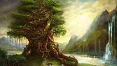 Nature Trees Horses waterfalls artwork