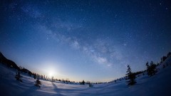 Nature Trees Milky Way night sky snow landscapes