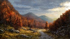 Nature Trees Mountains roads rocks artwork