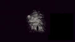 Nature Trees night clouds dark Men moon Birds black background 