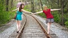 Nature Trees Plants balance outdoors blondes smiling brunettes 