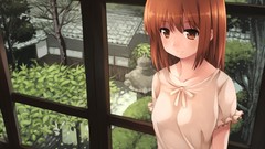 Nature Trees smiling anime girls brown eyes brunettes hikaru