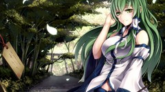 Nature Trees snakes navel staff paths outdoors long hair anime 