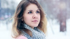 Nature Trees snow winter cold woman lily brown eyes brunettes