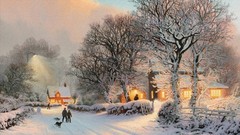Nature Trees snow winter paintings Thomas Kinkade artwork